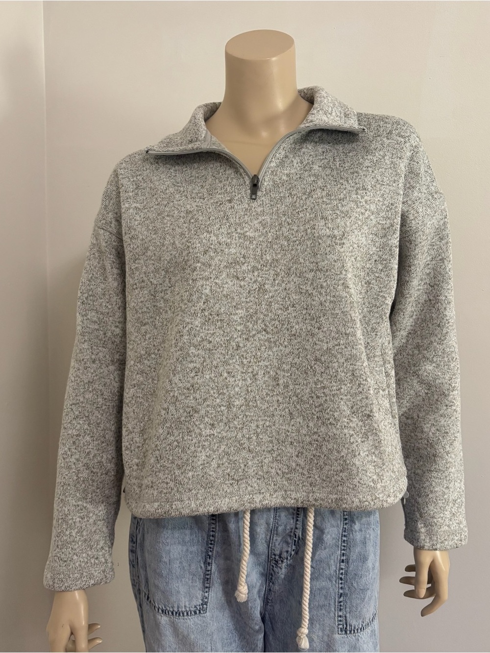 Thread & Supply Gray Half-Zip Cowl Turtleneck Sweater